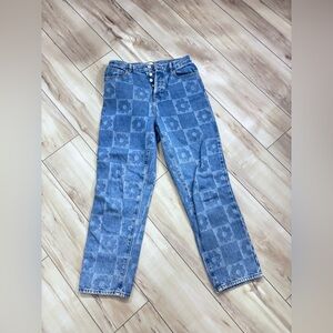PacSun Blue Checkerboard Floral Mom Jeans